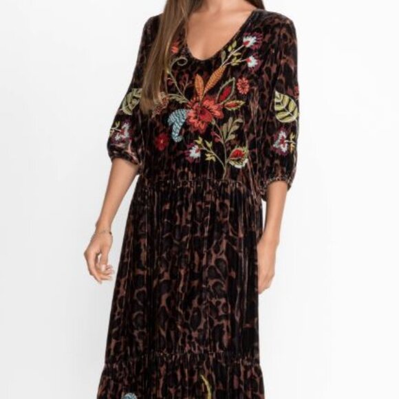 NWT Johnny Was Workshop JWLA Biya Embroidered Velvet Isabella Tiered Dress - Picture 2 of 10